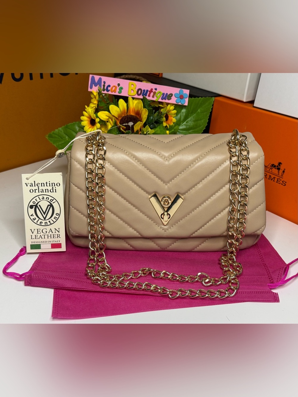 🆕VALENTINO ORLANDI Beige Quilted Chain Shoulder Bag MSRP: $325